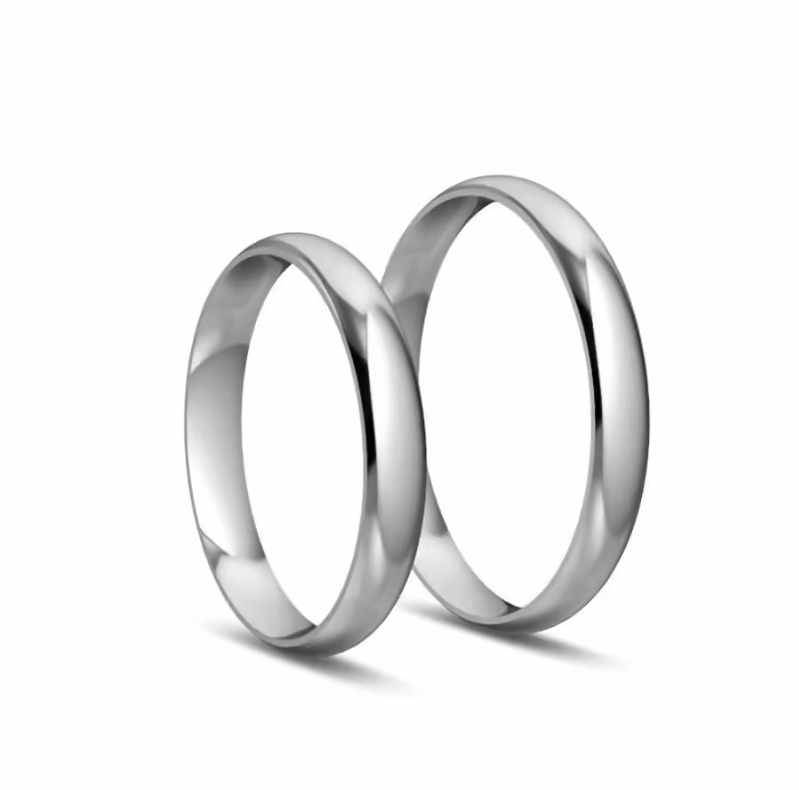 Klasyczne półokrągłe obrączki z białego złota o szerokości 3 mm.