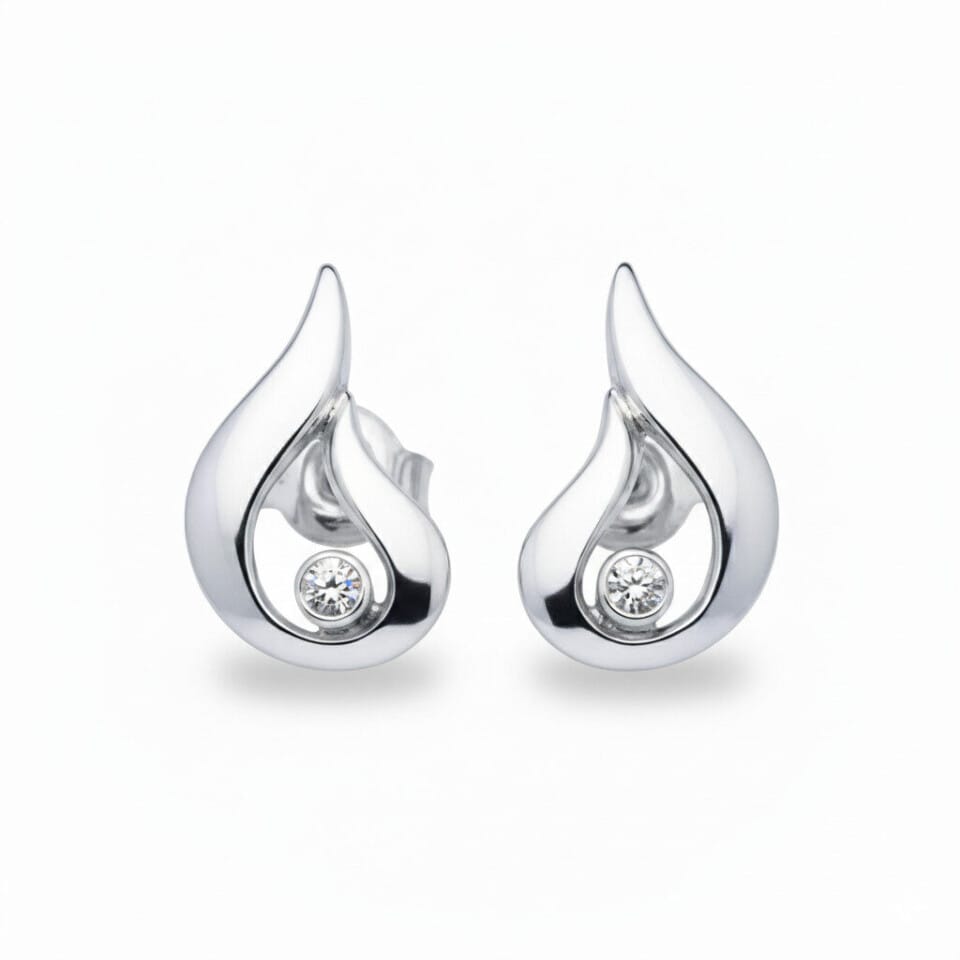 Kolczyki z białego złota łezki na sztyft z cyrkonią