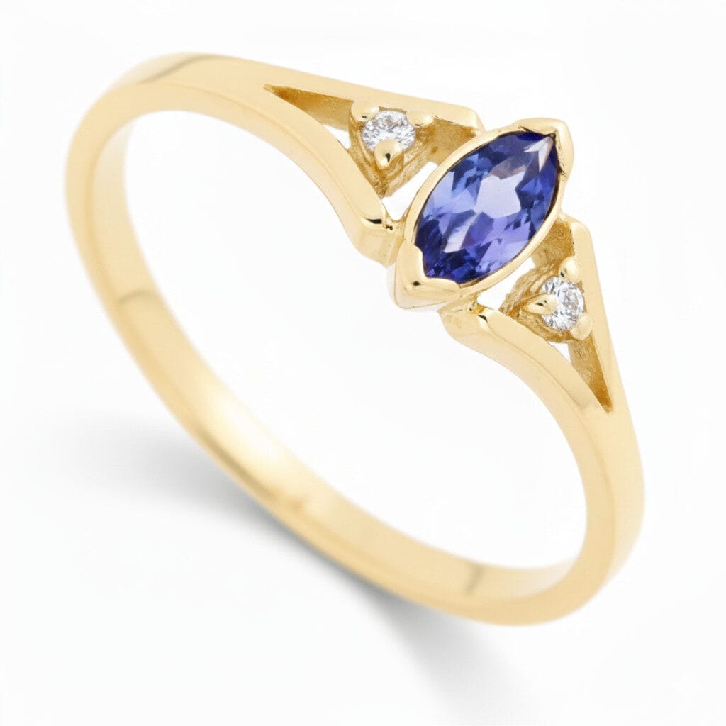 Pierścionek zaręczynowy Samara żółte złoto z tanzanitem i diamentami GESELLE