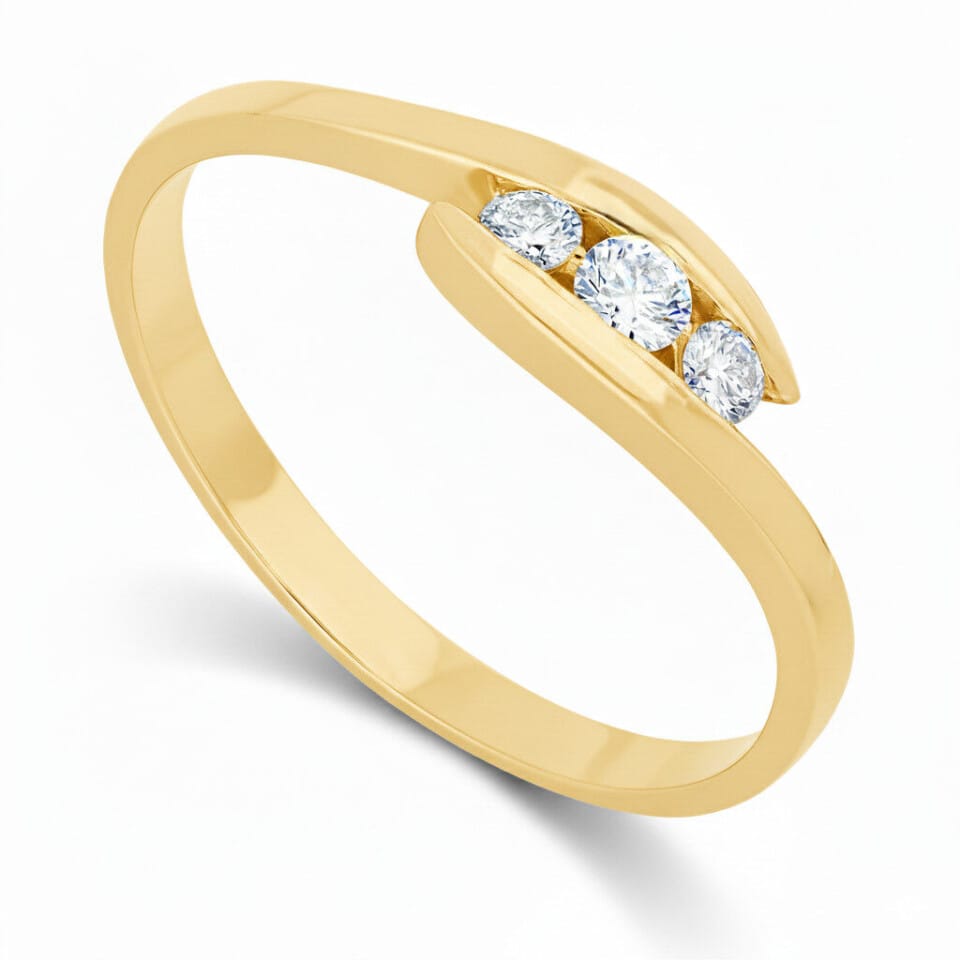 Pierścionek zaręczynowy z diamentami Trio z żółtego złota 0.15 ct GESELLE