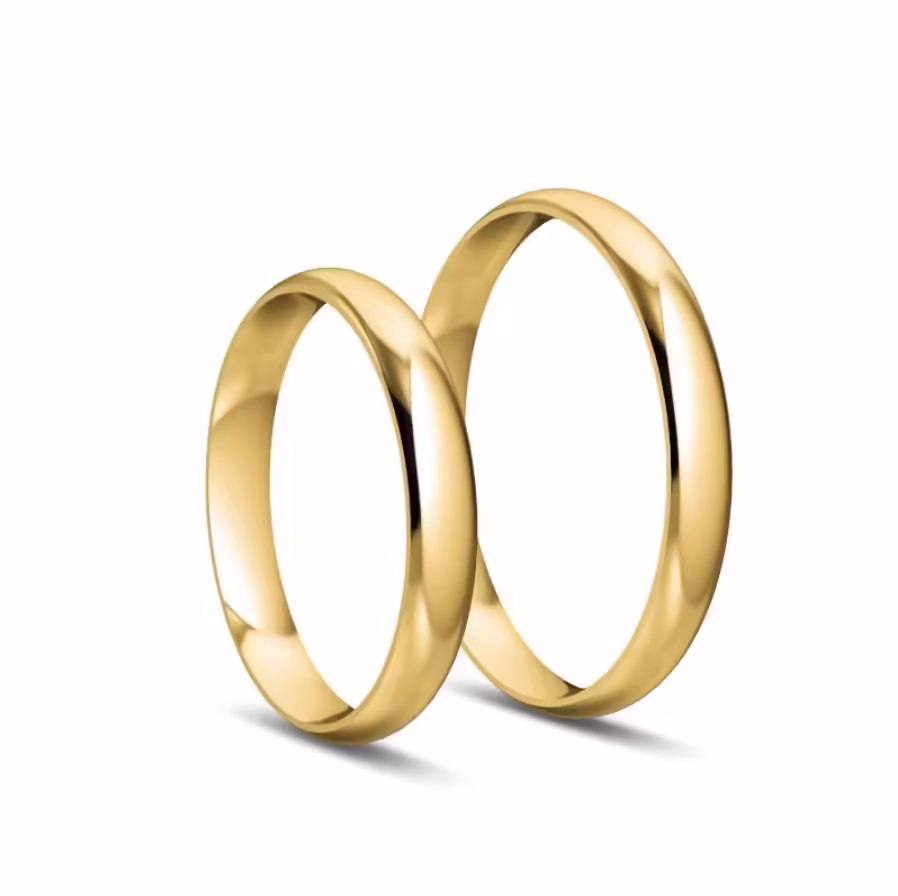 Klasyczne półokrągłe obrączki z żółtego złota o szerokości  3 mm.