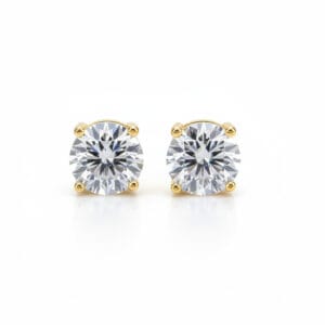 Klasyczne kolczyki diamentowe z oprawą w cztery pazurki w żółtym złocie na sztyft z brylantami 0.40 ct