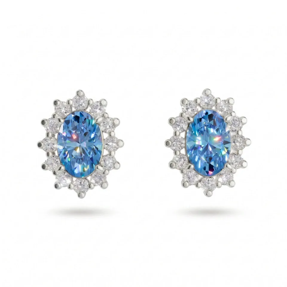 Kolczyki klasyczne Regalia z białego złota z diamentami oraz topazami w szlifie owalnym GESELLE