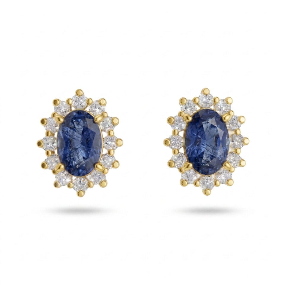 Kolczyki klasyczne Regalia z żółtego złota z diamentami oraz szafirami w szlifie owalnym GESELLE