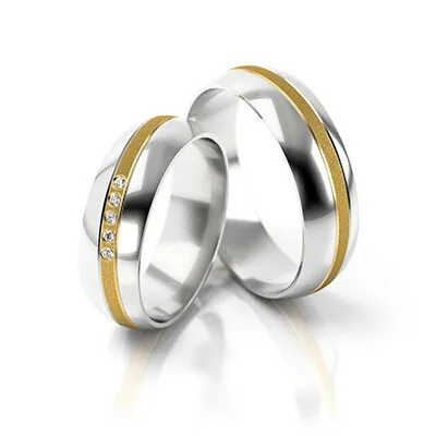 Obrączki ślubne z białego i żółtego złota damska z kamieniami model ST-256
