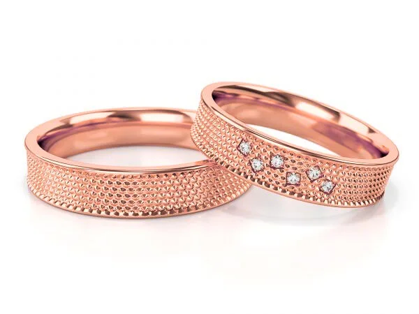 Obrączki ślubne z różowego złota damska z kamieniami model ST-338