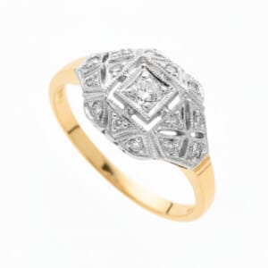 Pierścionek Art Deco w żółtym złocie z brylantami 0.25 ct Geselle