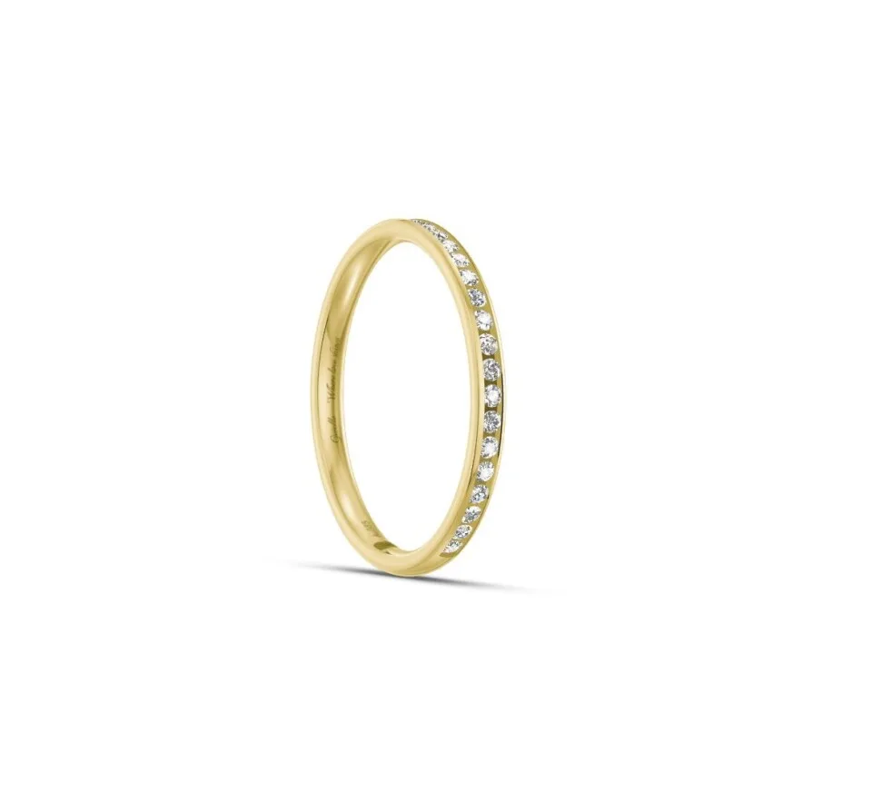 Pierścionek obrączka lekko półokrągła z diamentami RINGS 0.01ct oprawa Chanel