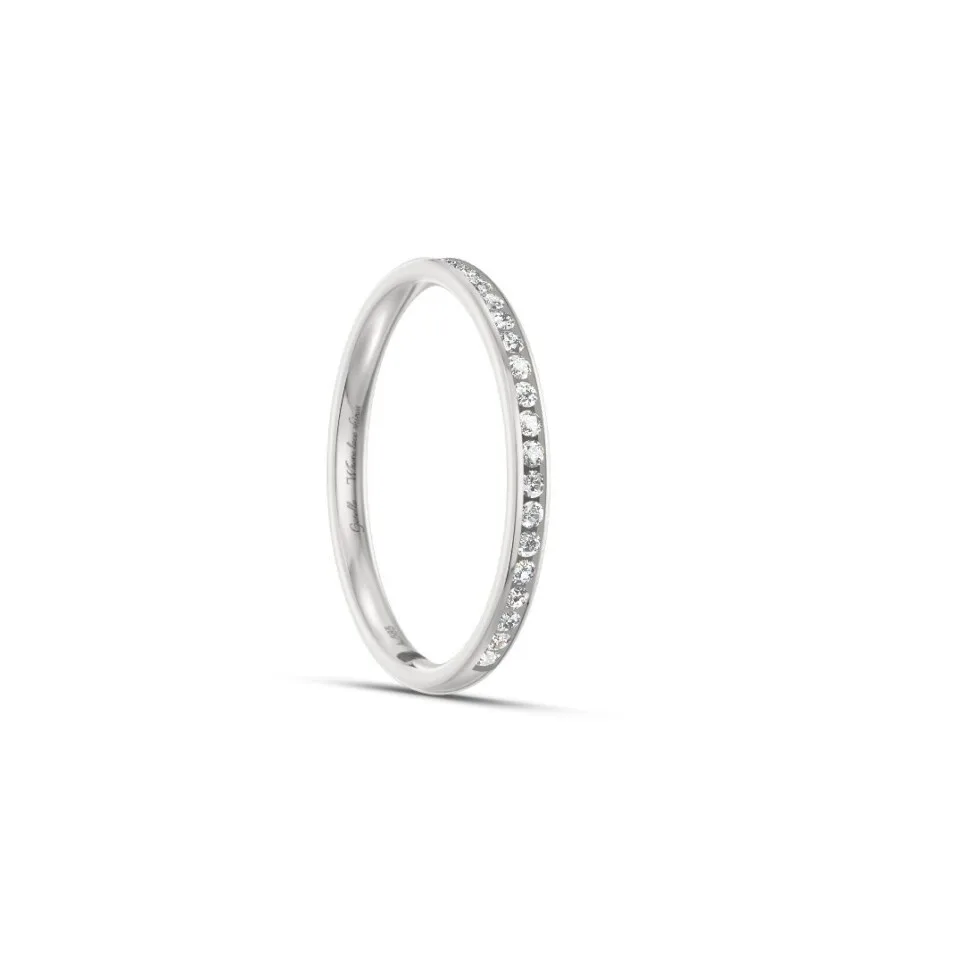 Pierścionek obrączka lekko półokrągła z diamentami RINGS 0.01ct oprawa Chanel z białego złota