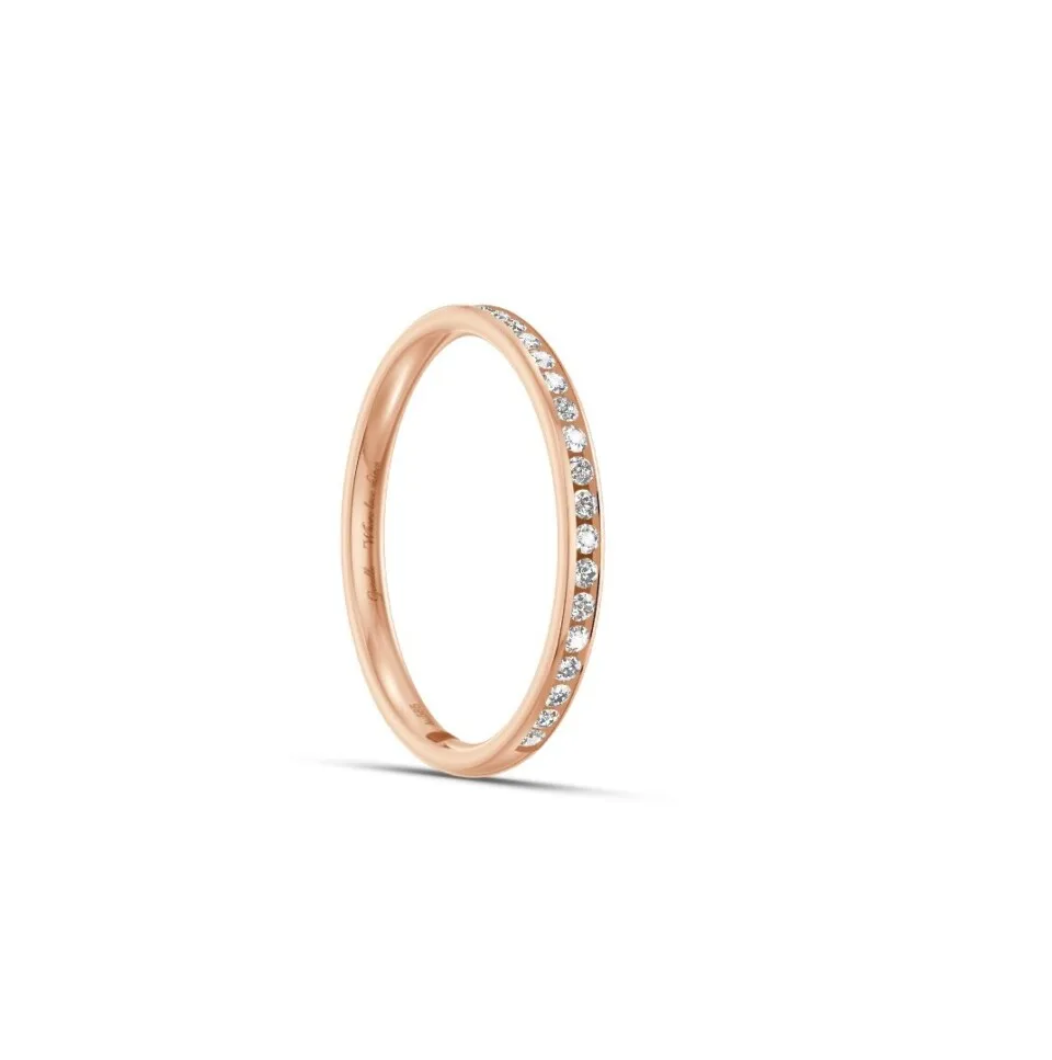 Pierścionek obrączka lekko półokrągła z diamentami RINGS 0.01ct oprawa Chanel z różowego złota