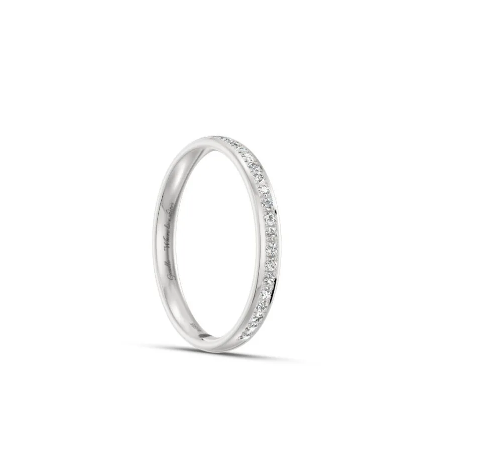 Pierścionek obrączka lekko półokrągła z diamentami RINGS 0.01ct oprawa Pave z białego złota