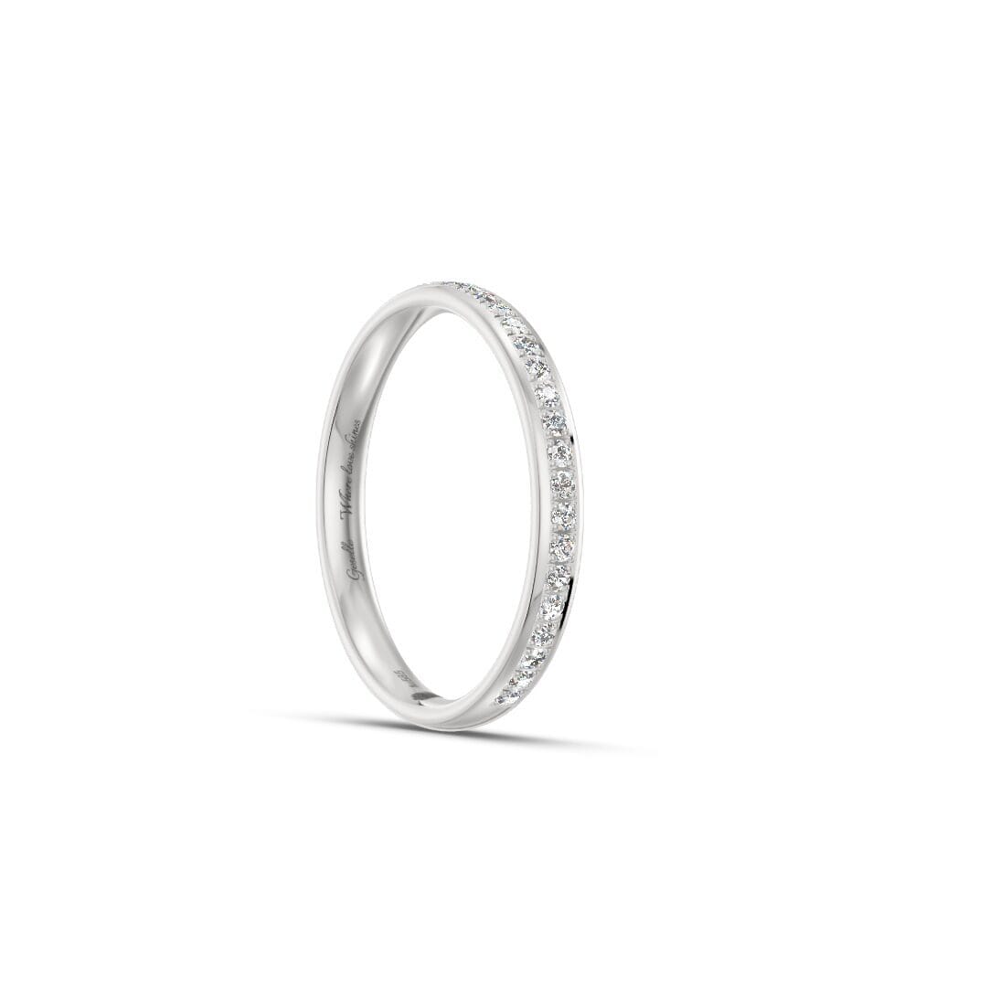 Pierścionek obrączka lekko półokrągła z diamentami RINGS 0.01ct oprawa Pave z białego złota