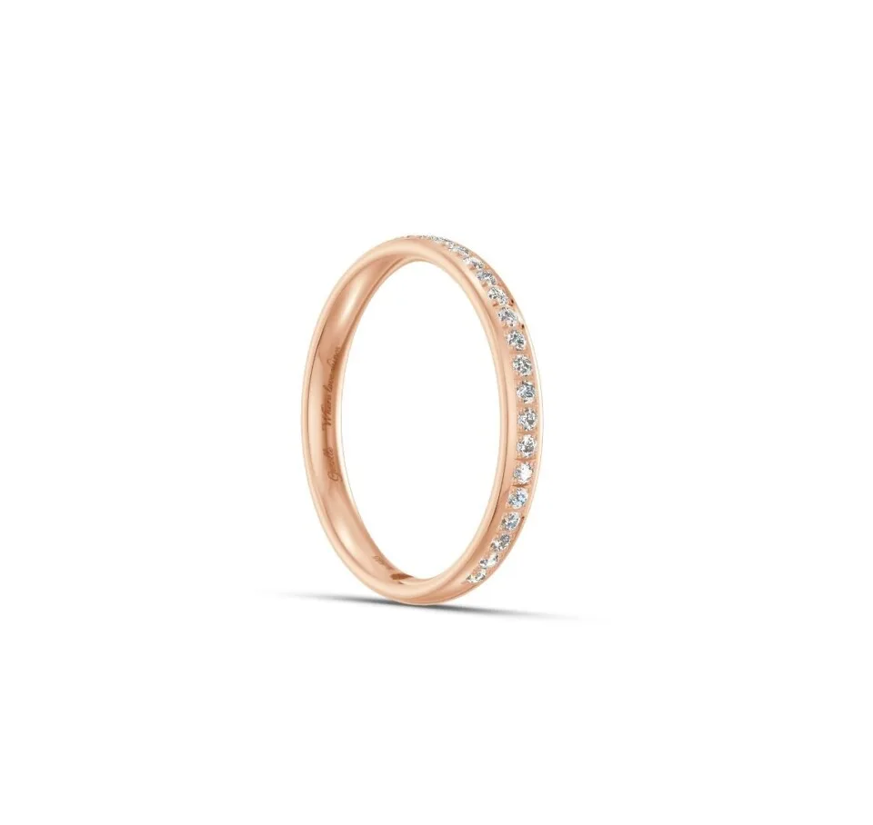 Pierścionek obrączka lekko półokrągła z diamentami RINGS 0.01ct oprawa Pave z różowego złota