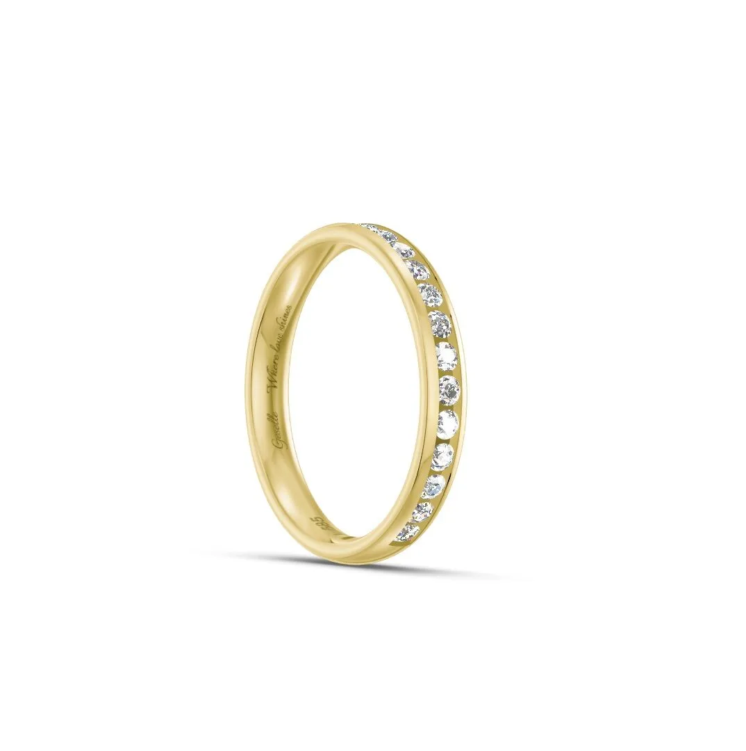 Pierścionek obrączka lekko półokrągła z diamentami RINGS 0.02ct oprawa Chanel