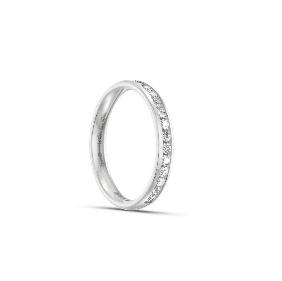 Pierścionek obrączka lekko półokrągła z diamentami RINGS 0.02ct oprawa Chanel z białego złota