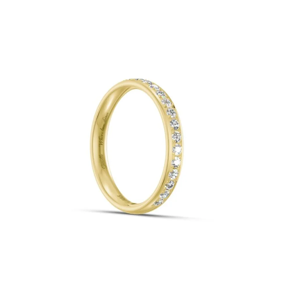Pierścionek obrączka lekko półokrągła z diamentami RINGS 0.02ct oprawa Pave