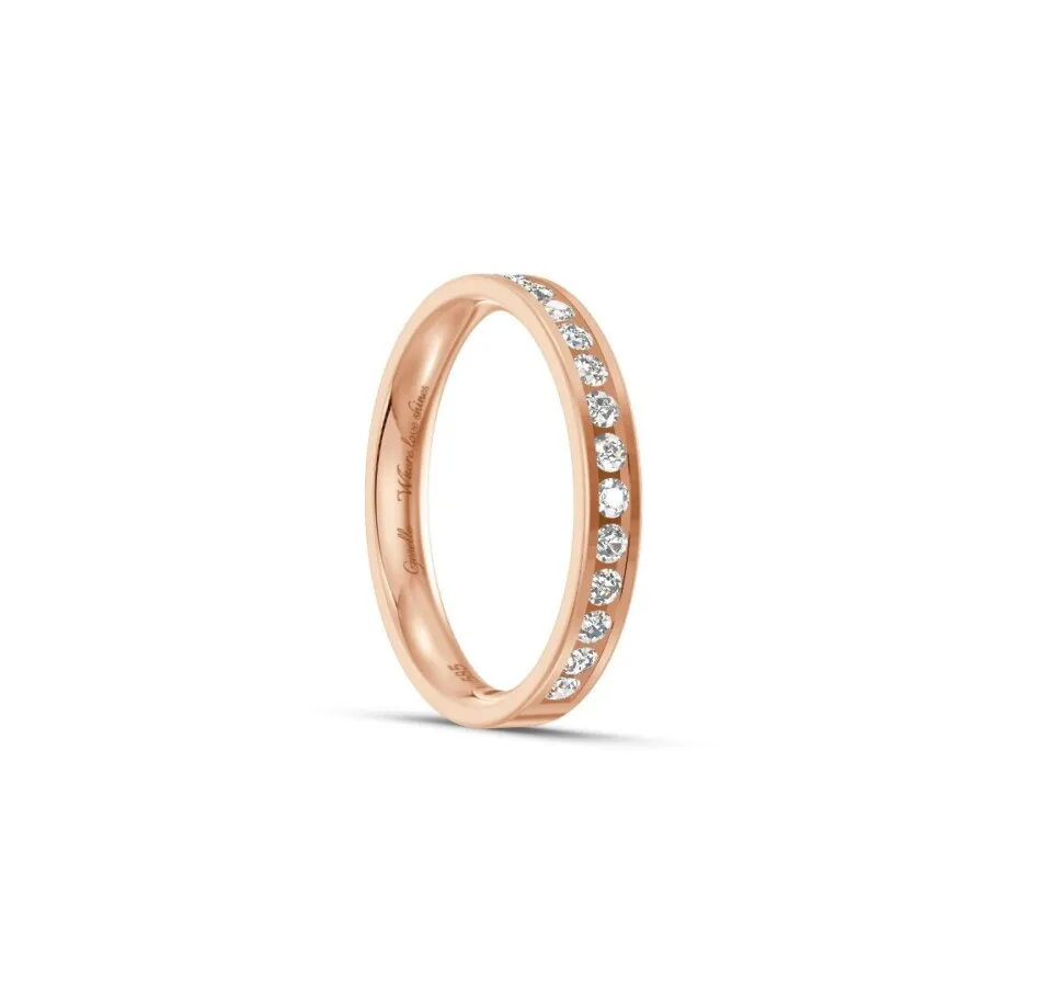 Pierścionek obrączka z diamentami RINGS 0.02ct oprawa Chanel z różowego złota
