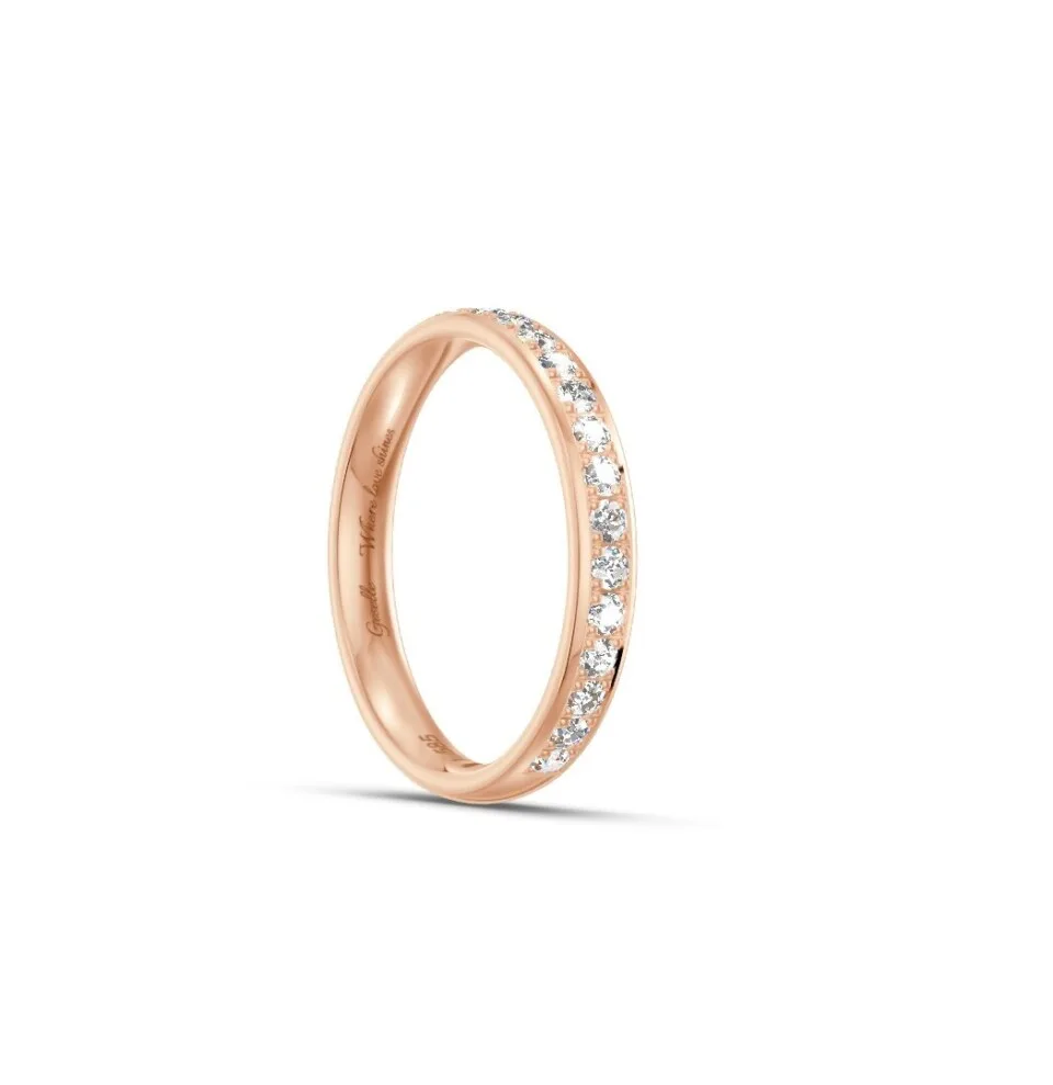 Pierścionek obrączka lekko półokrągła z diamentami RINGS 0.02ct oprawa Pave z różowego złota