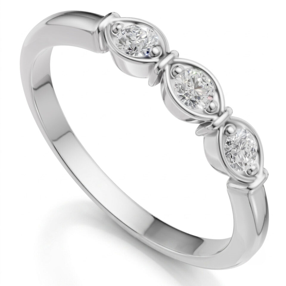 Pierścionek z białego złota Estera z trzema diamentami GESELLE 0.15 ct