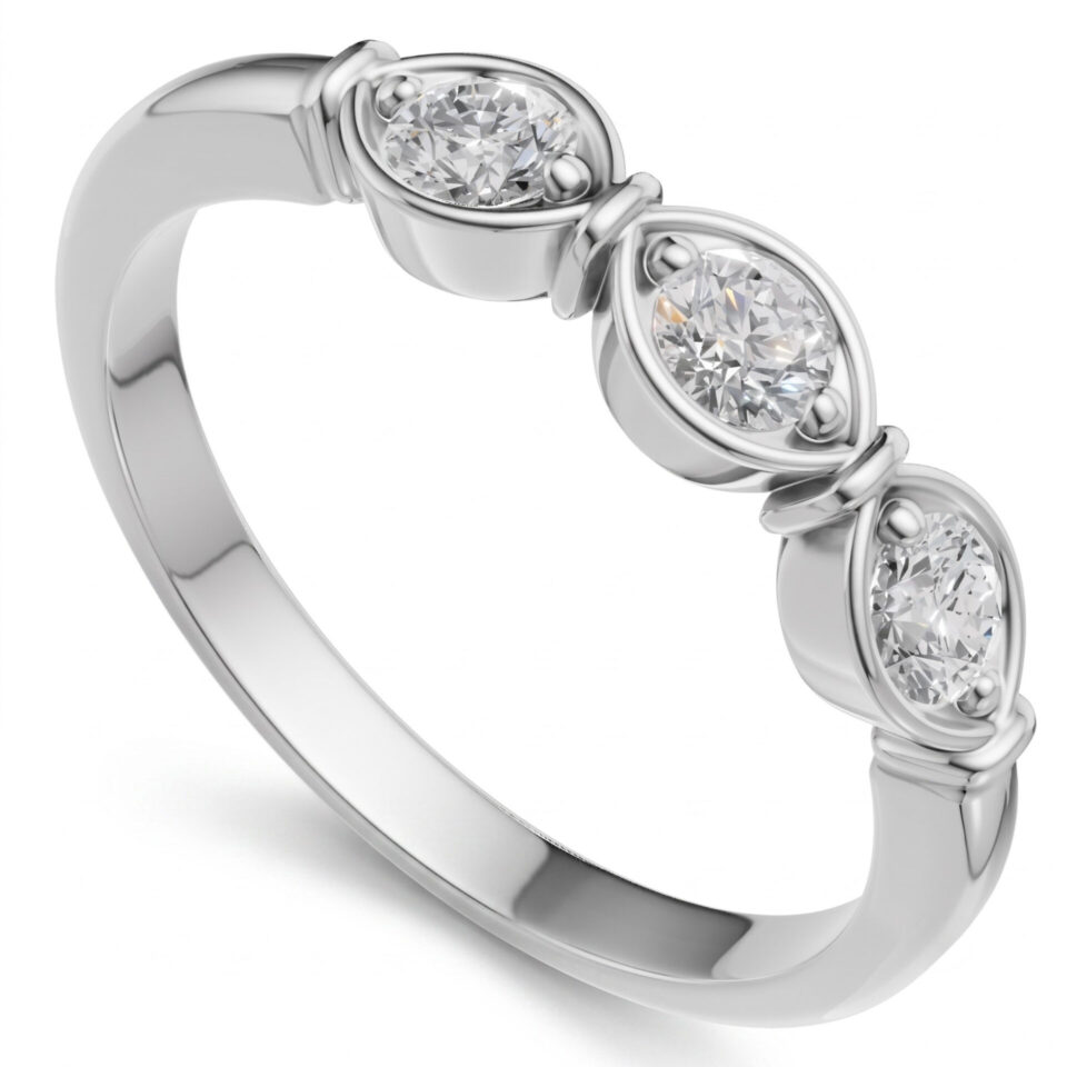 Pierścionek z białego złota Estera z trzema diamentami GESELLE 0.30 ct