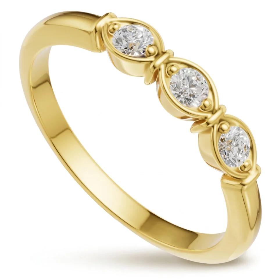 Pierścionek z żółtego złota Estera z trzema diamentami GESELLE 0.15 ct