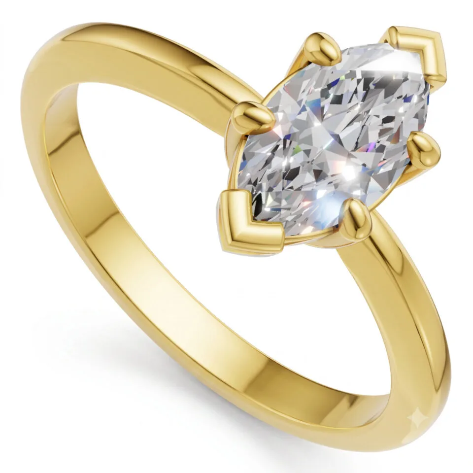 Pierścionek zaręczynowy Gabrielle w żółtym złocie z diamentem naturalnym w szlifie markizy 0.50 ct
