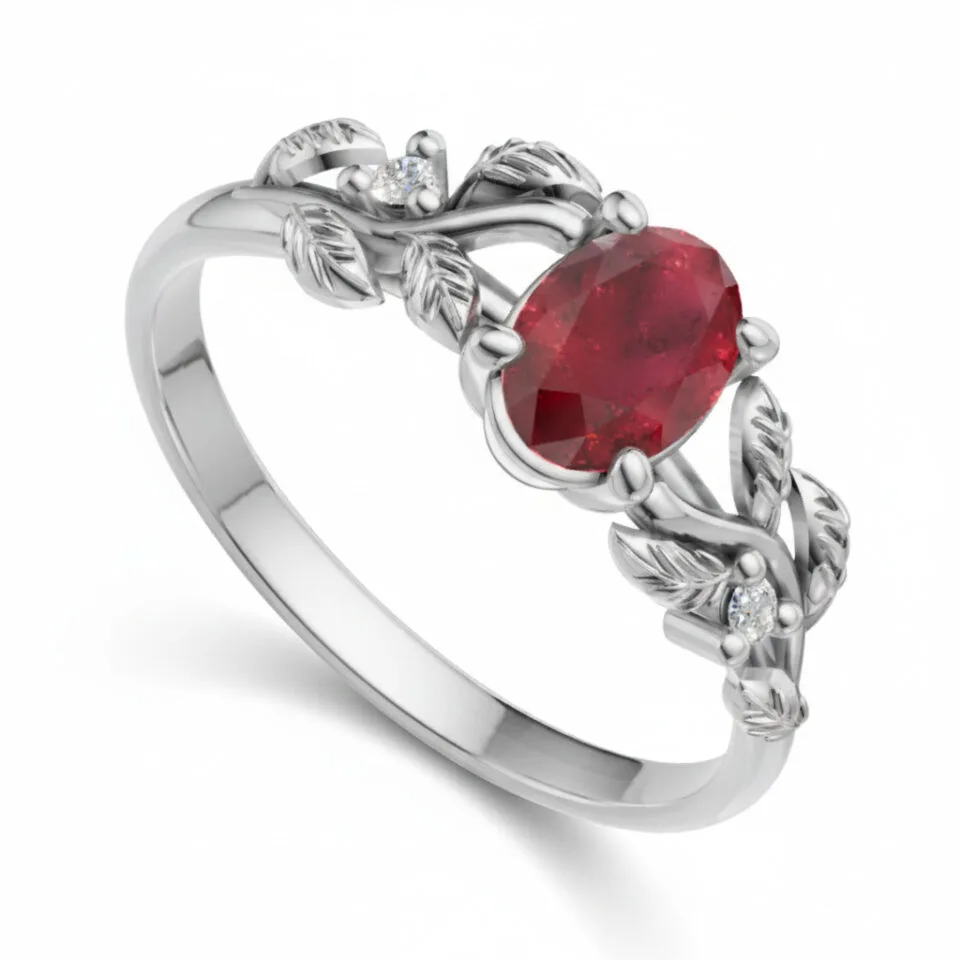 Pierścionek zaręczynowy Ornelia z białego złota z rubinem i diamentami GESELLE