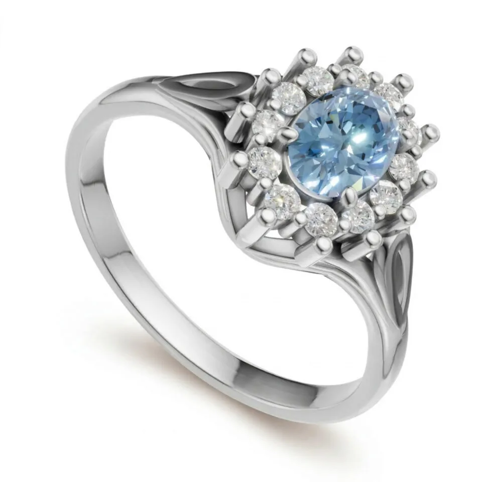 Pierścionek zaręczynowy Regalia z białego złota z owalnym topazem oraz diamentami GESELLE