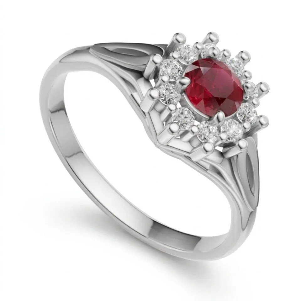 Pierścionek zaręczynowy Regalis w białym złocie z rubinem i diamentami GESELLE