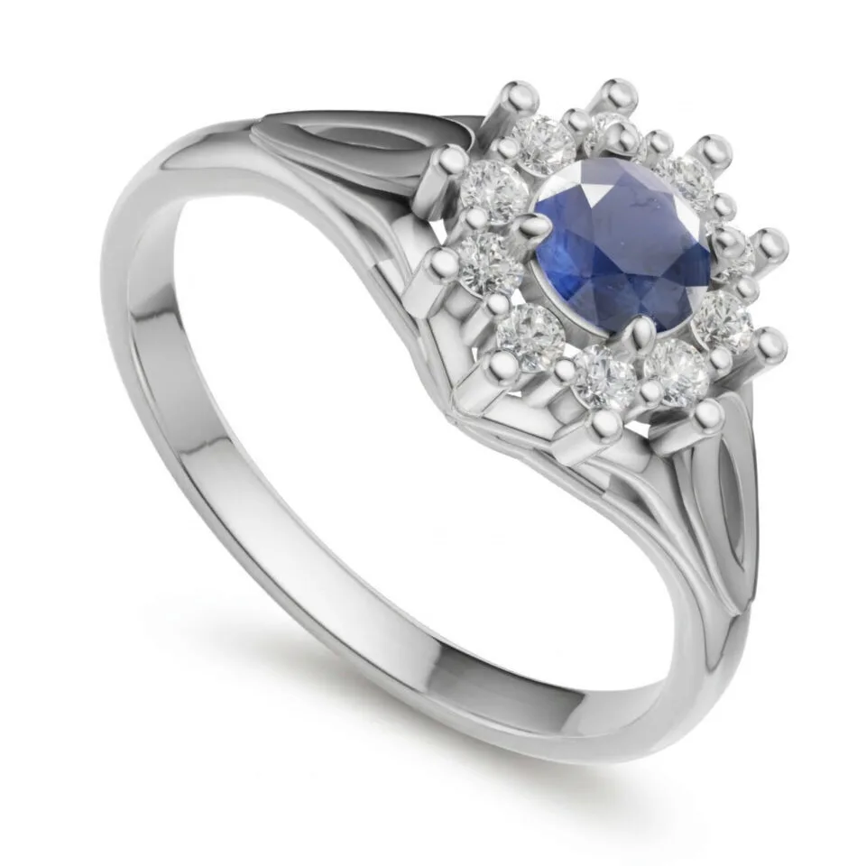 Pierścionek zaręczynowy Regalis w białym złocie z szafirem i diamentami GESELLE