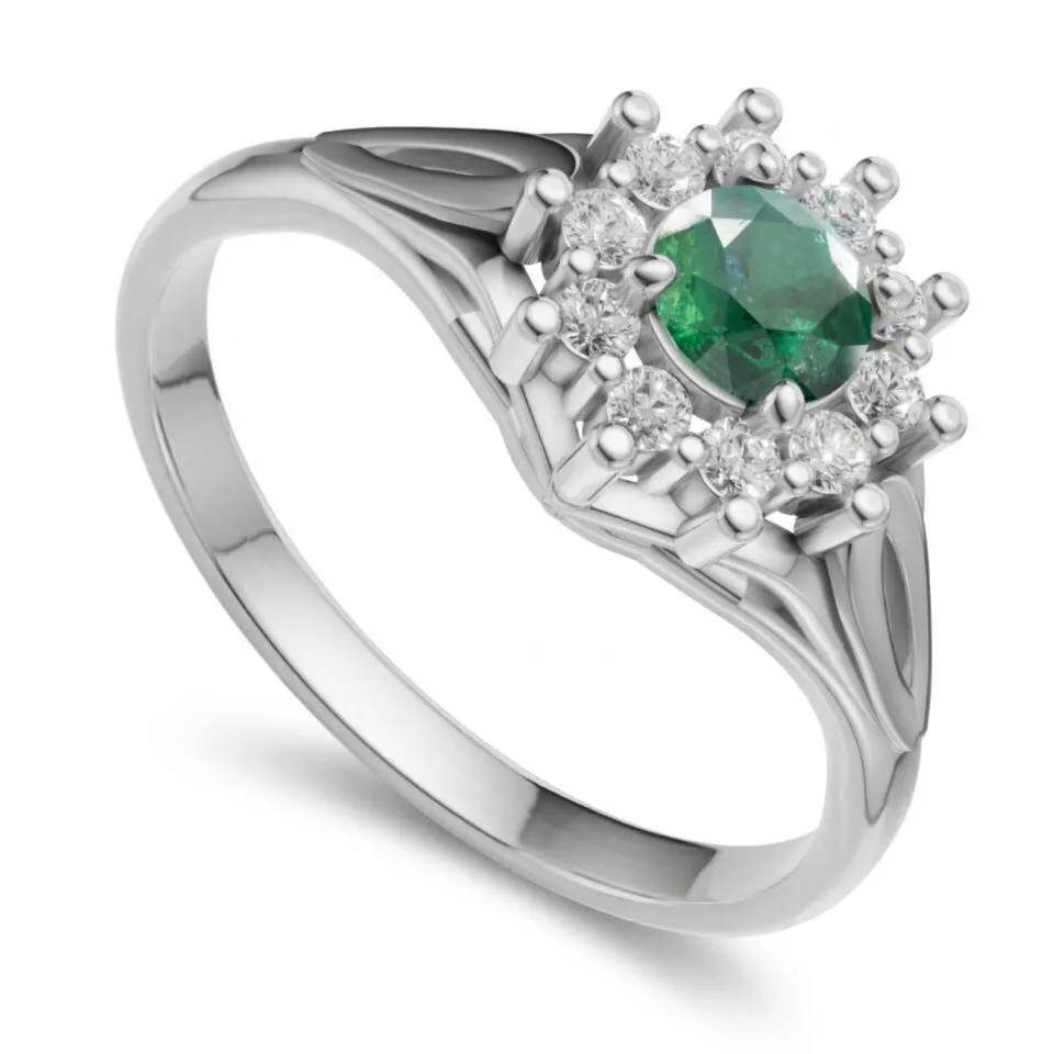 Pierścionek zaręczynowy Regalis w białym złocie z szmaragdem i diamentami GESELLE