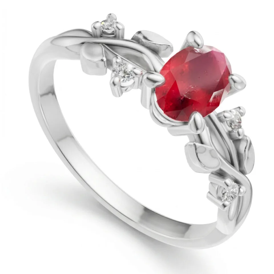 Pierścionek zaręczynowy Rosalie z białego złota z rubinem i diamentami GESELLE
