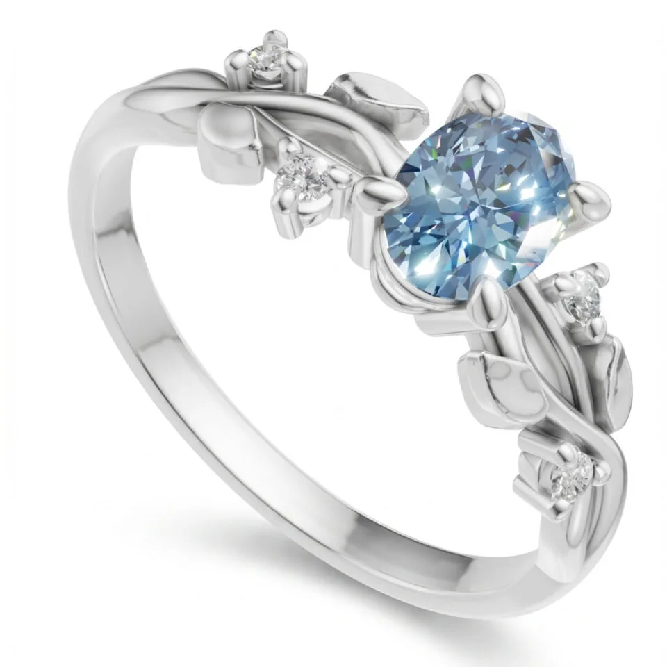 Pierścionek zaręczynowy Rosalie z białego złota z topazem i diamentami GESELLE