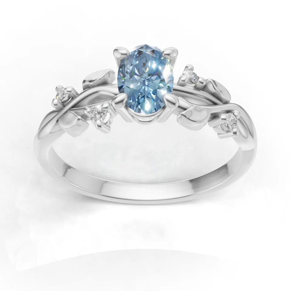Pierscionek zareczynowy Rosalie z bialego zlota z topazem i diamentami GESELLE 2