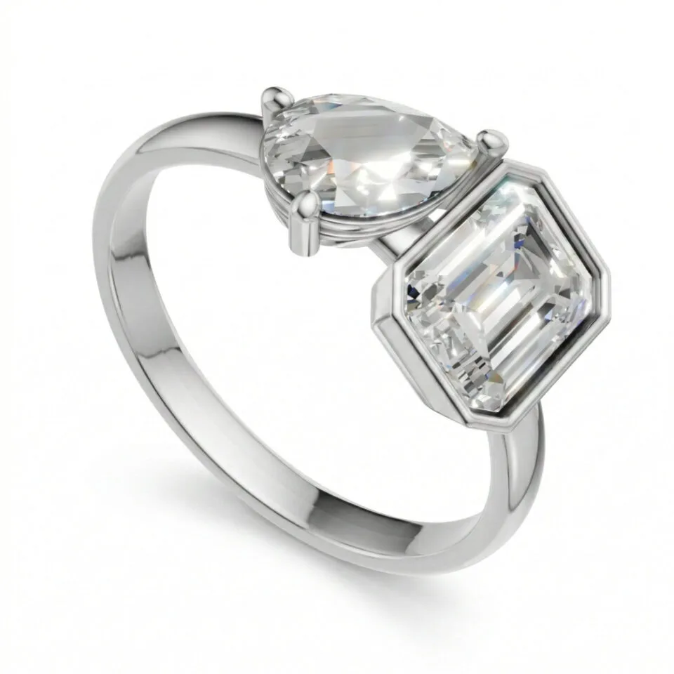 Pierścionek zaręczynowy Toi et Moi z białego złota z diamentami laboratoryjnymi 1.80 ct GESELLE