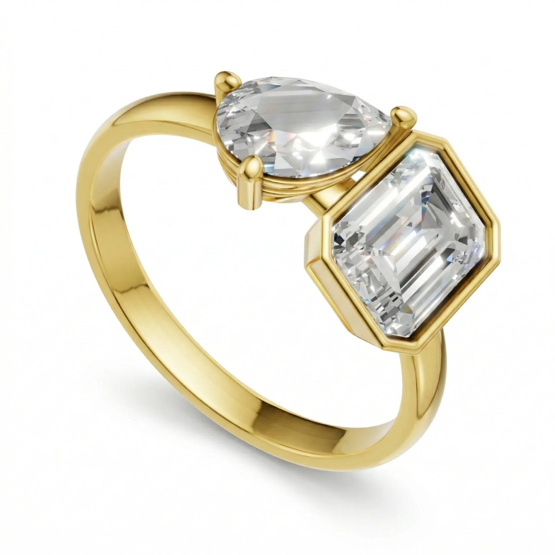 Pierścionek zaręczynowy Toi et Moi z żółtego złota z diamentami laboratoryjnymi 1.80 ct GESELLE