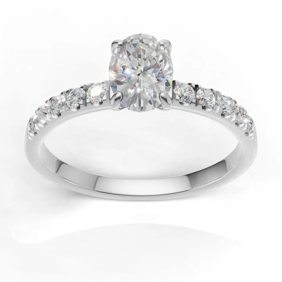 Pierscionek zareczynowy Valentina w bialym zlocie z diamentem laboratoryjnym w szlifie owalnym oraz kamieniami bocznymi 0.70 ct 2