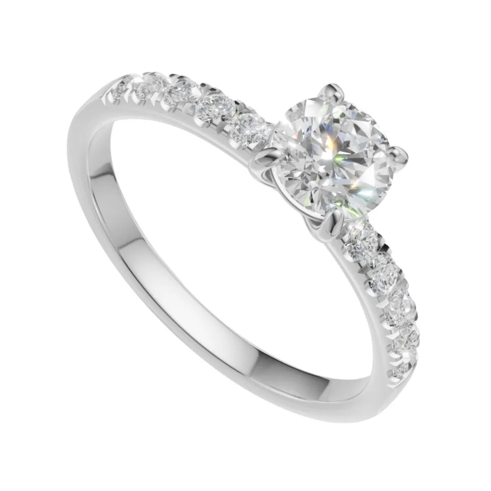 Pierścionek zaręczynowy Valerina w białym złocie z diamentem laboratoryjnym w szlifie brylantowym oraz kamieniami bocznymi 0.70 ct