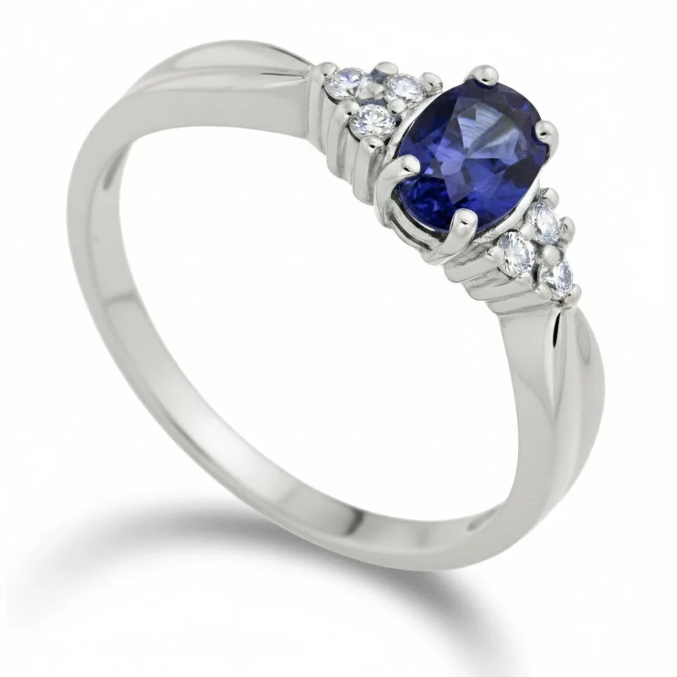 Pierścionek zaręczynowy Vivid II z białego złota z szafirem i diamentami GESELLE