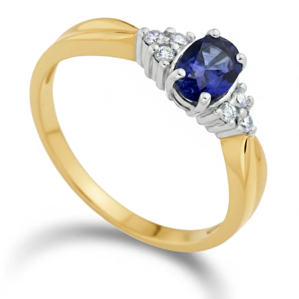 Pierścionek zaręczynowy Vivid II z żółtego złota z szafirem i diamentami GESELLE