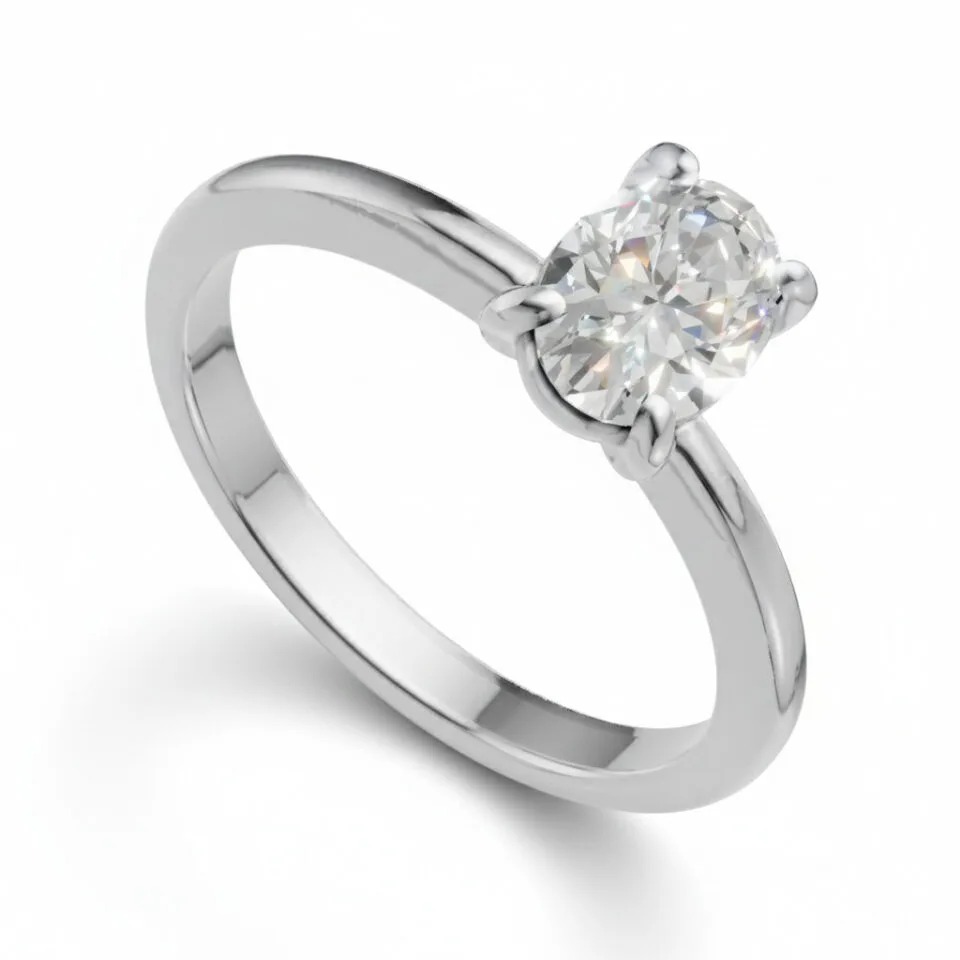 Pierścionek zaręczynowy z owalnym diamentem laboratoryjnym z białego złota o masie 0.50 ct