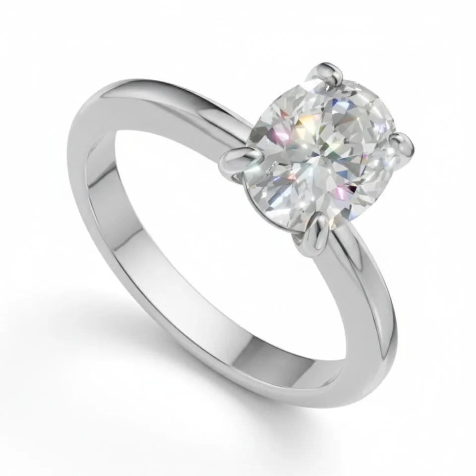 Pierścionek zaręczynowy z owalnym diamentem laboratoryjnym z białego złota o masie 1.00 ct