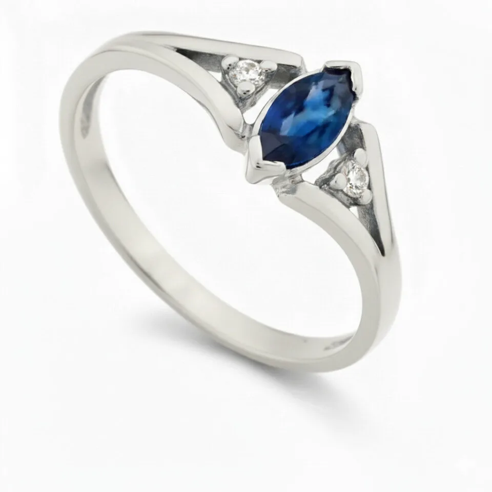 Pierścionek zaręczynowy Samara z białego złota z szafirem i diamentami GESELLE