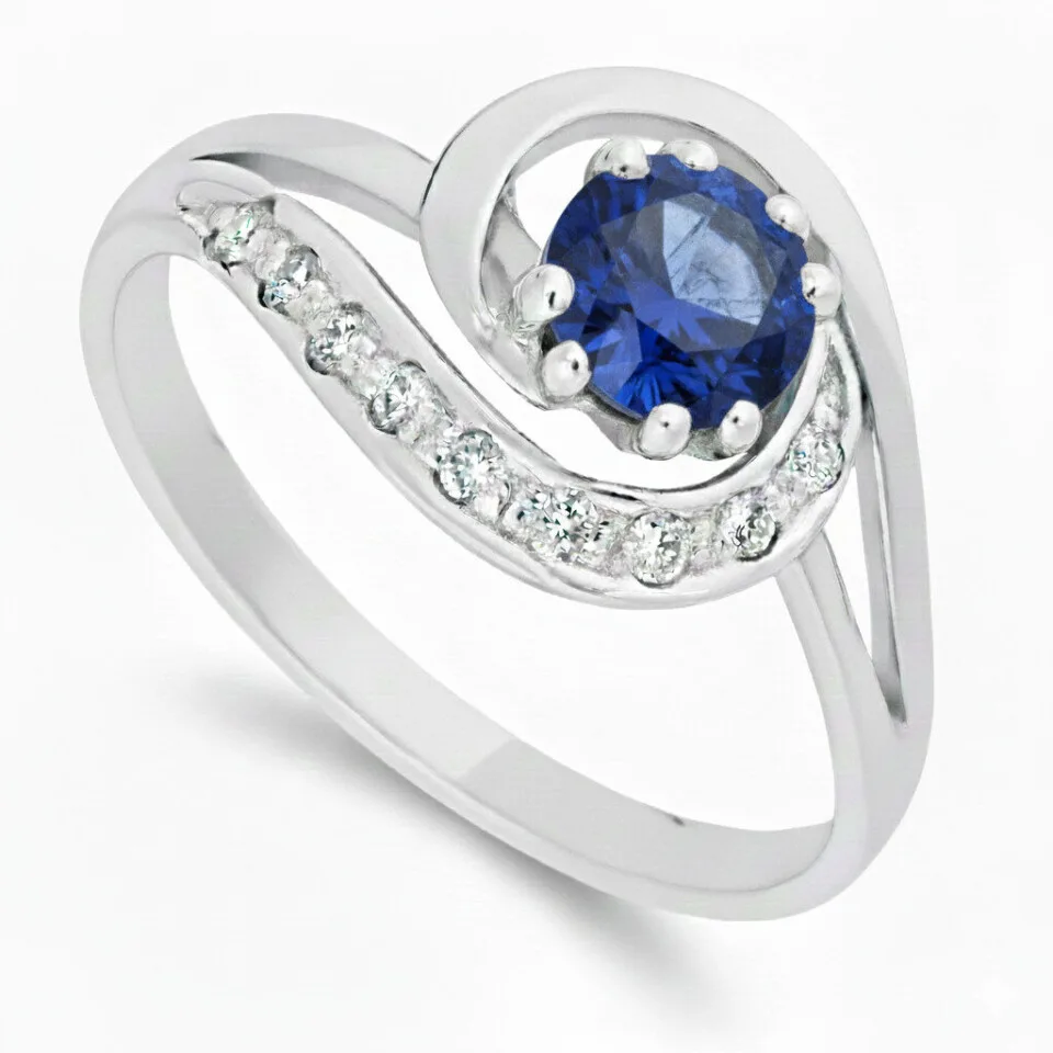 pierścionek zaręczynowy Melody w białym złocie z diamentami i szafirem naturalnym GESELLE