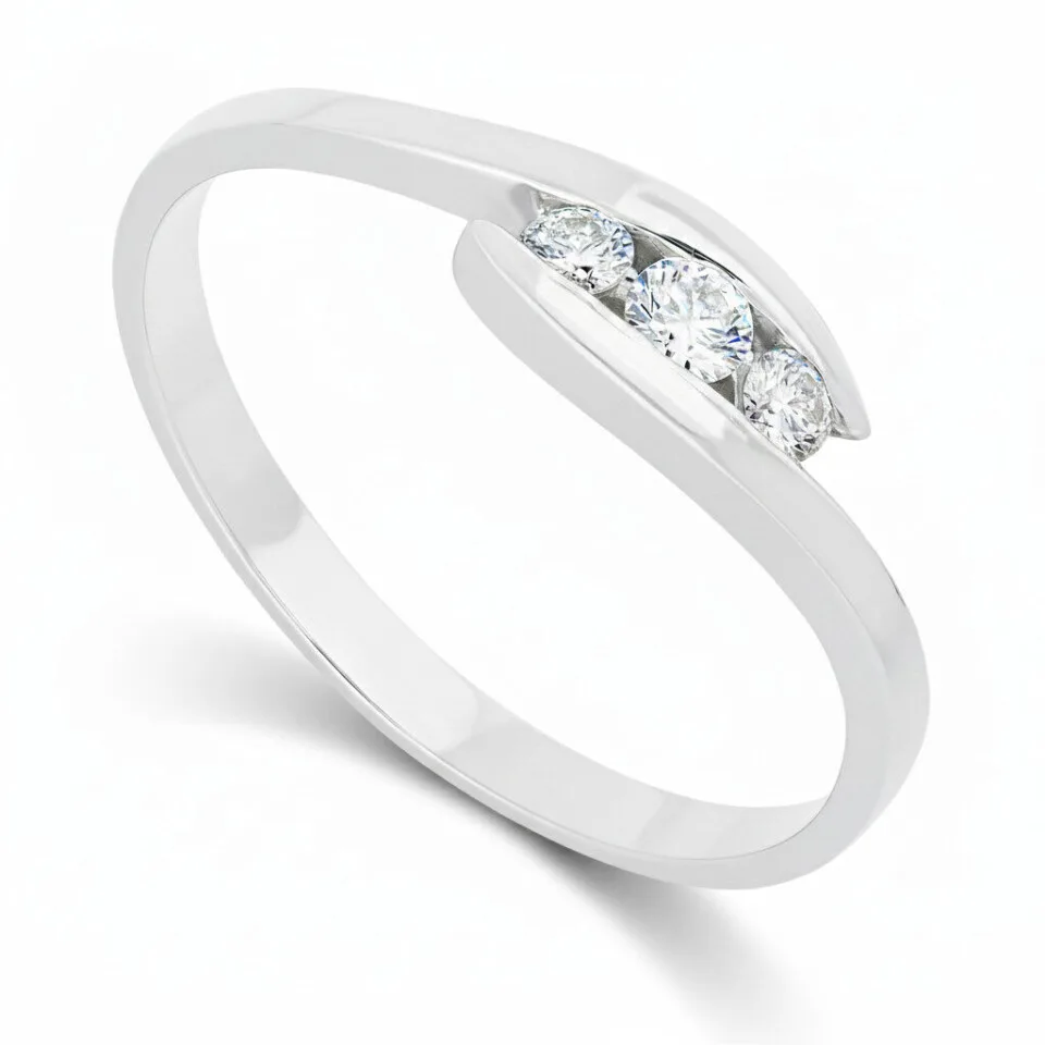 Pierścionek zaręczynowy z diamentami Trio z białego złota 0.15 ct GESELLE