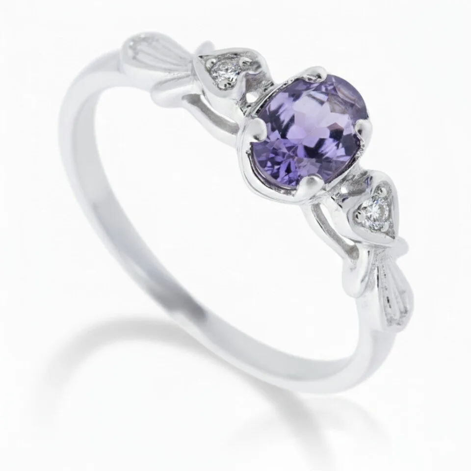 Pierścionek zaręczynowy Serenity z białego złota w stylu retro z owalnym tanzanitem GESELLE